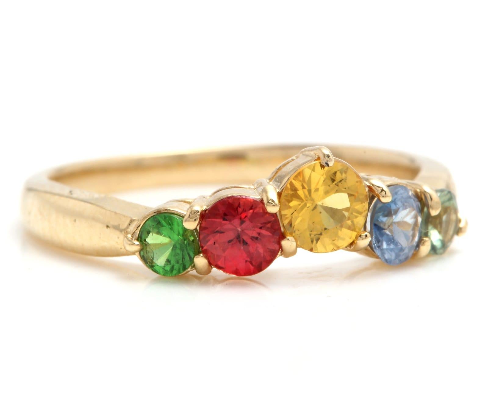 1.00 Carats Exquisite Natural Multi-Color Sapphire 14K Solid Yellow Gold Ring

Total Natural Multi-Color Sapphires Weight: Approx. 1.00 Carat (Heated)

Center Yellow Sapphire Measures: 4.00mm

Ring size: 5.5 (we offer free re-sizing upon