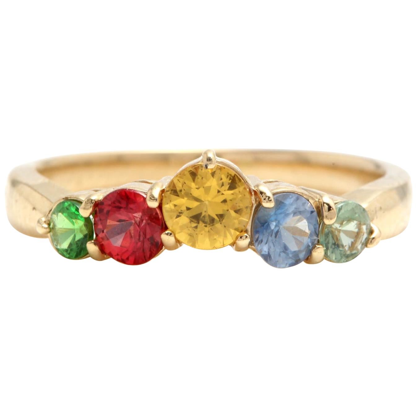 1.00 Carat Exquisite Natural Multi-Color Sapphire 14K Solid Yellow Gold Ring For Sale