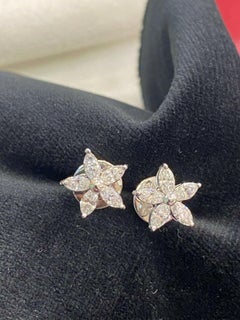 1.00 Carat F/VS1 Marquise Shape Diamonds Star Stud Earrings in 18K White Gold