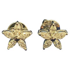 1.00 Carat F/VS1 Marquise Shape Diamonds Star Stud Earrings in 18K White Gold