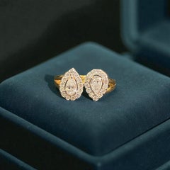 1.00 Carat F/VS1 Twin Pear Round Shape Halo Diamonds Ring in 18K Yellow Gold