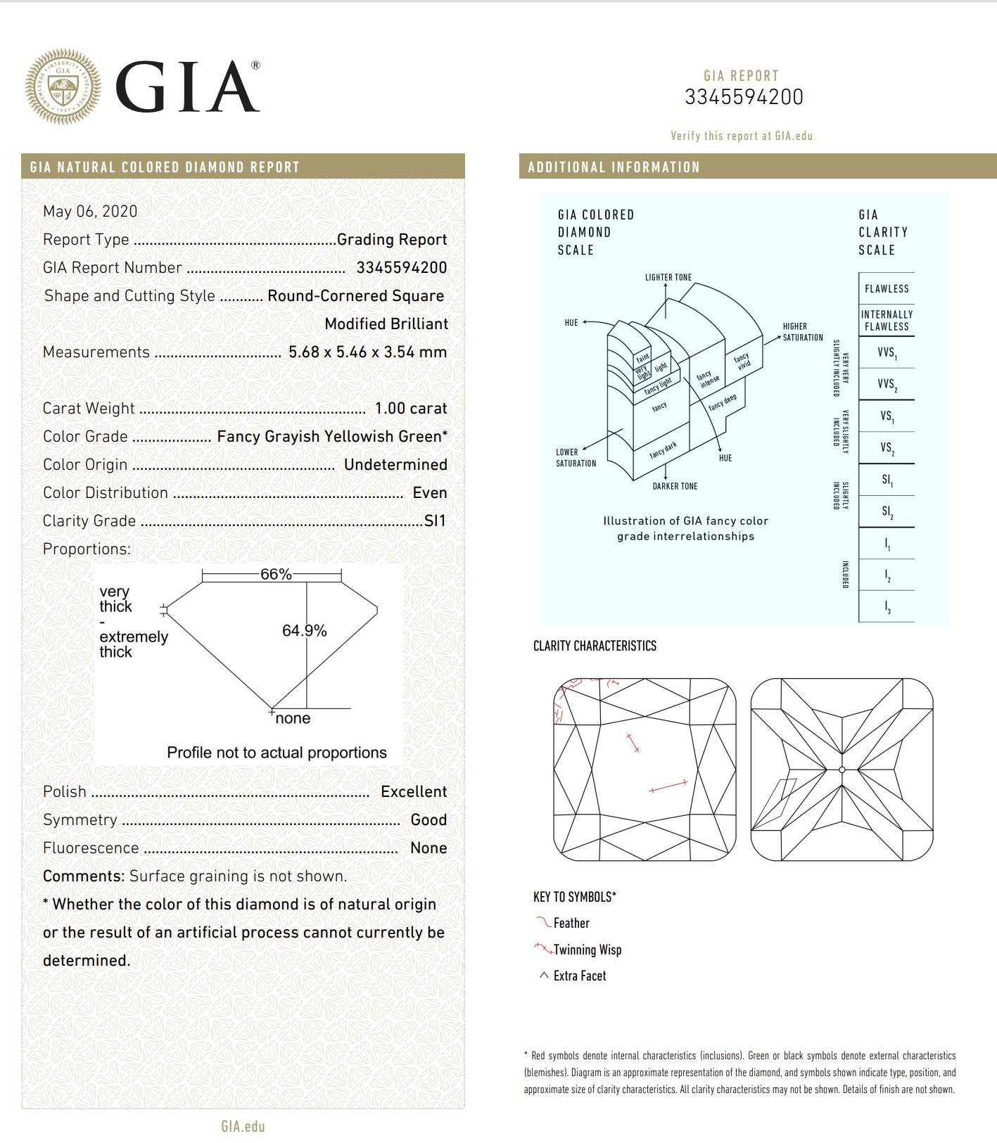 1,00 Karat Fancy Grayish Yellowish Green Diamantring SI1 Reinheit GIA zertifiziert im Angebot 2