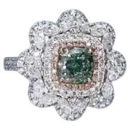 1.00 Carat Fancy Grayish Yellowish Green Diamond Ring SI1 Clarity GIA Certified For Sale