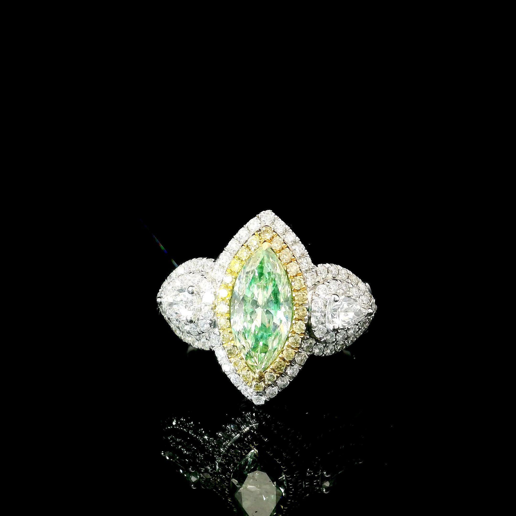 1.00 Karat Ausgefallener grüner Diamantring SI Reinheit AGL zertifiziert für Damen oder Herren im Angebot