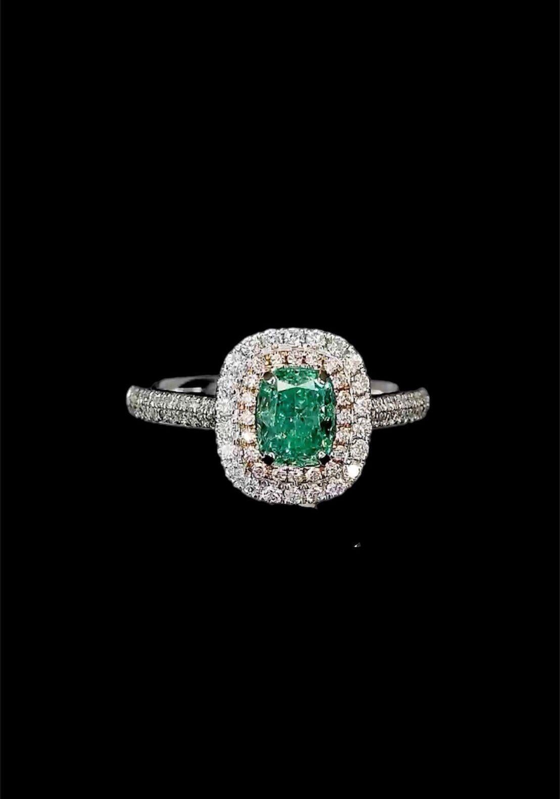 1.00 Carat Fancy Intense Green Diamond Ring SI Clarity AGL Certified For Sale 5