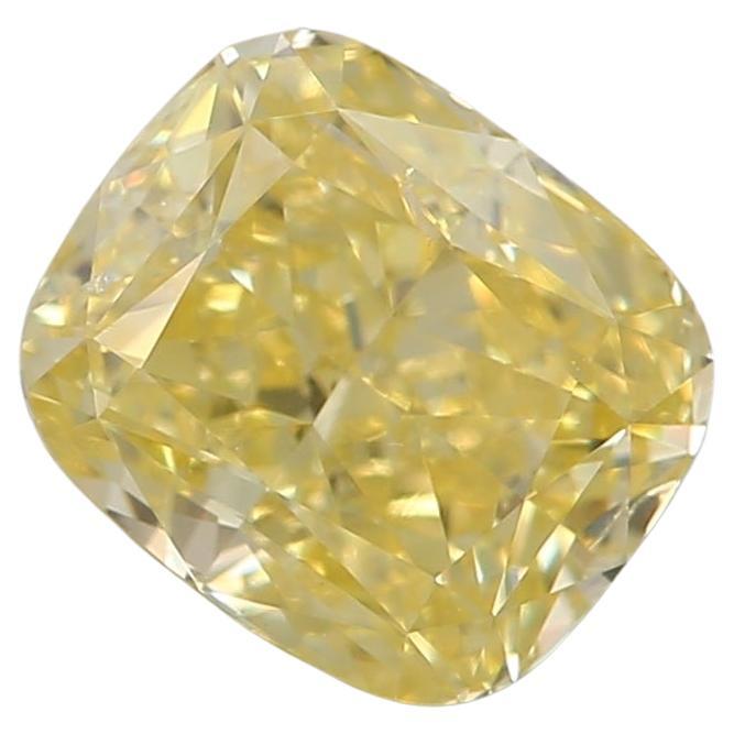 1.00 Carat Fancy Intense Yellow Cushion cut diamond SI2 Clarity GIA Certified For Sale