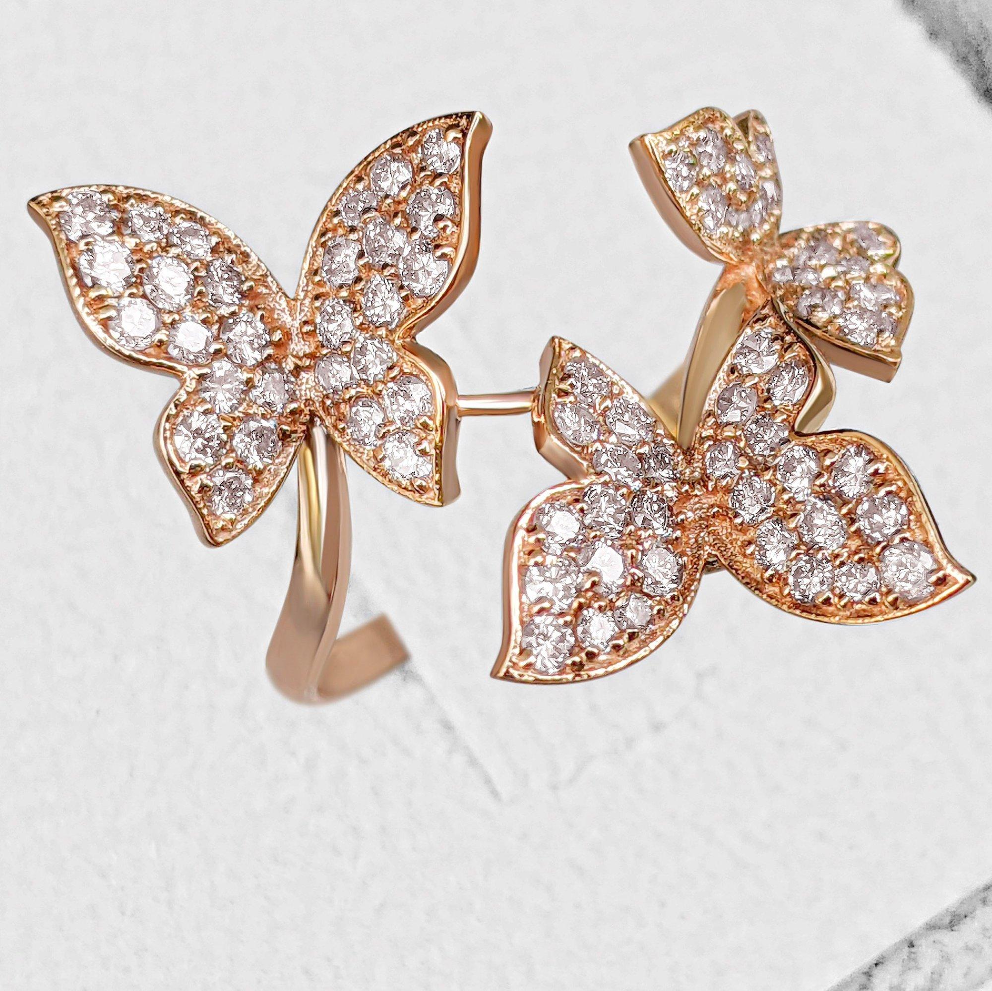 Art Deco NO RESERVE - 1.00ct Fancy Light Pink Diamonds Butterfly, 14 Karat Pink Gold Ring