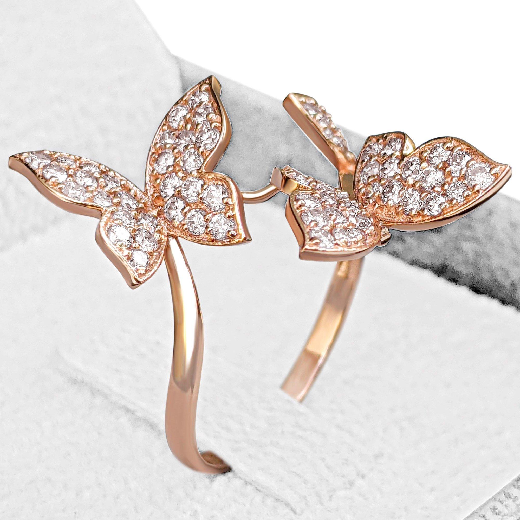 Women's NO RESERVE - 1.00ct Fancy Light Pink Diamonds Butterfly, 14 Karat Pink Gold Ring