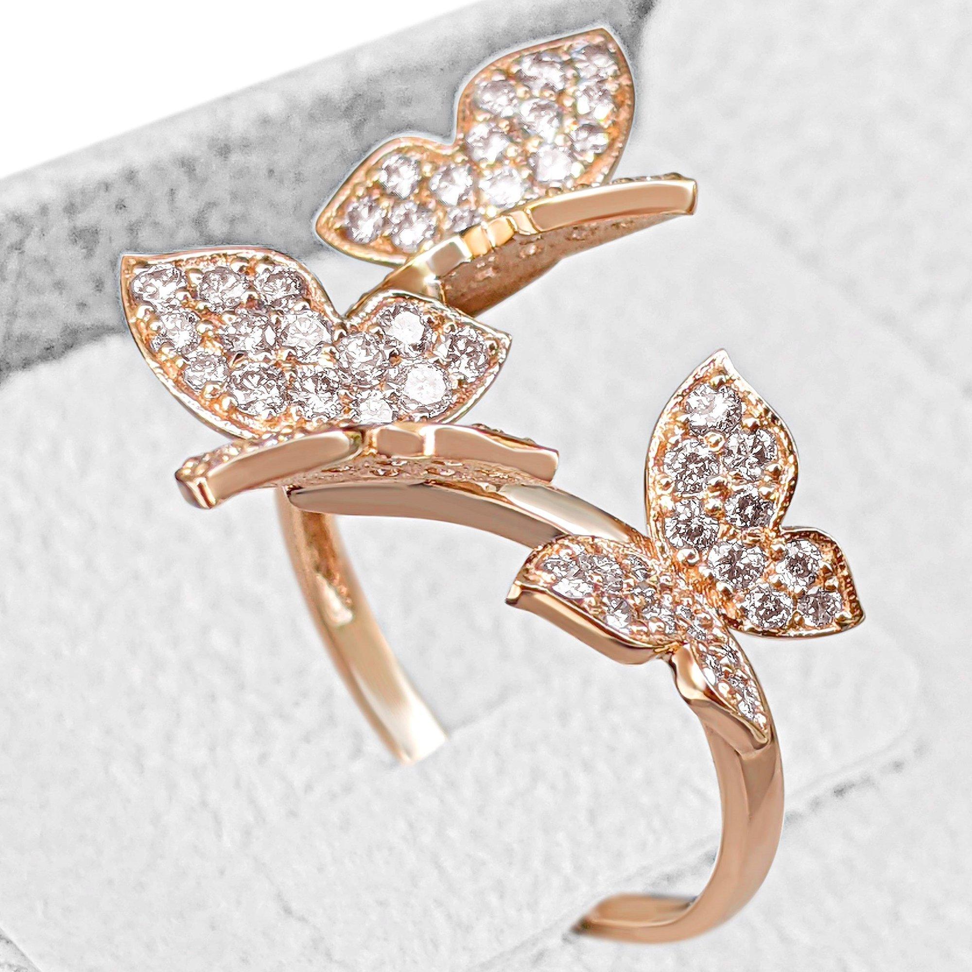 NO RESERVE - 1.00ct Fancy Light Pink Diamonds Butterfly, 14 Karat Pink Gold Ring 1