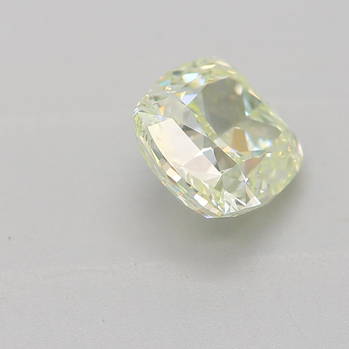 Women's or Men's 1.00 Carat Fancy Light Yellow Green Cushion cut diamond IF Clarity GIA Certified For Sale