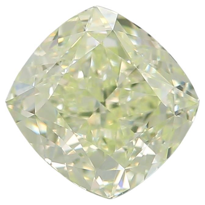 1.00 Carat Fancy Light Yellow Green Cushion cut diamond IF Clarity GIA Certified For Sale