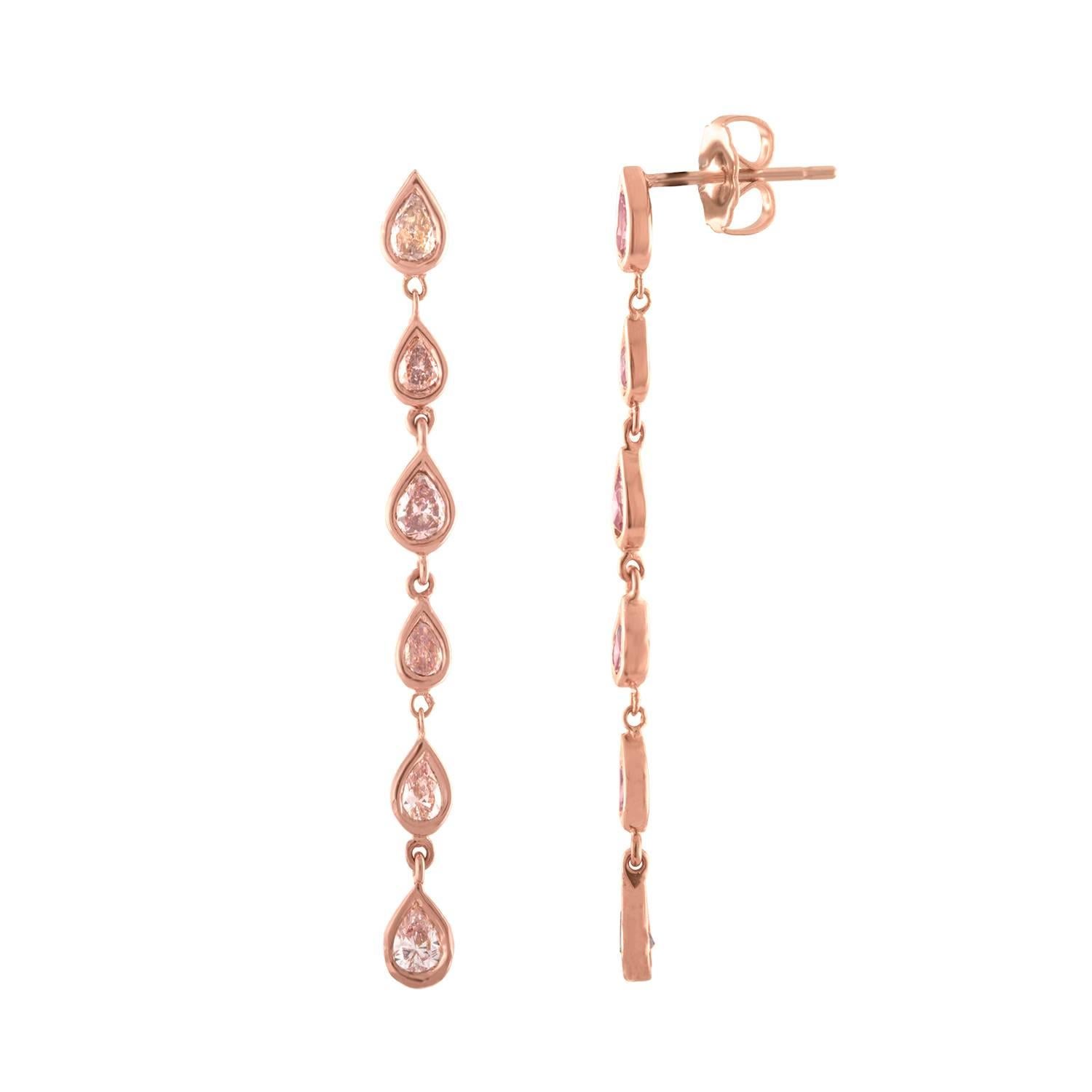 1.00 Carat Fancy Pink Diamond Gold Dangle Earrings