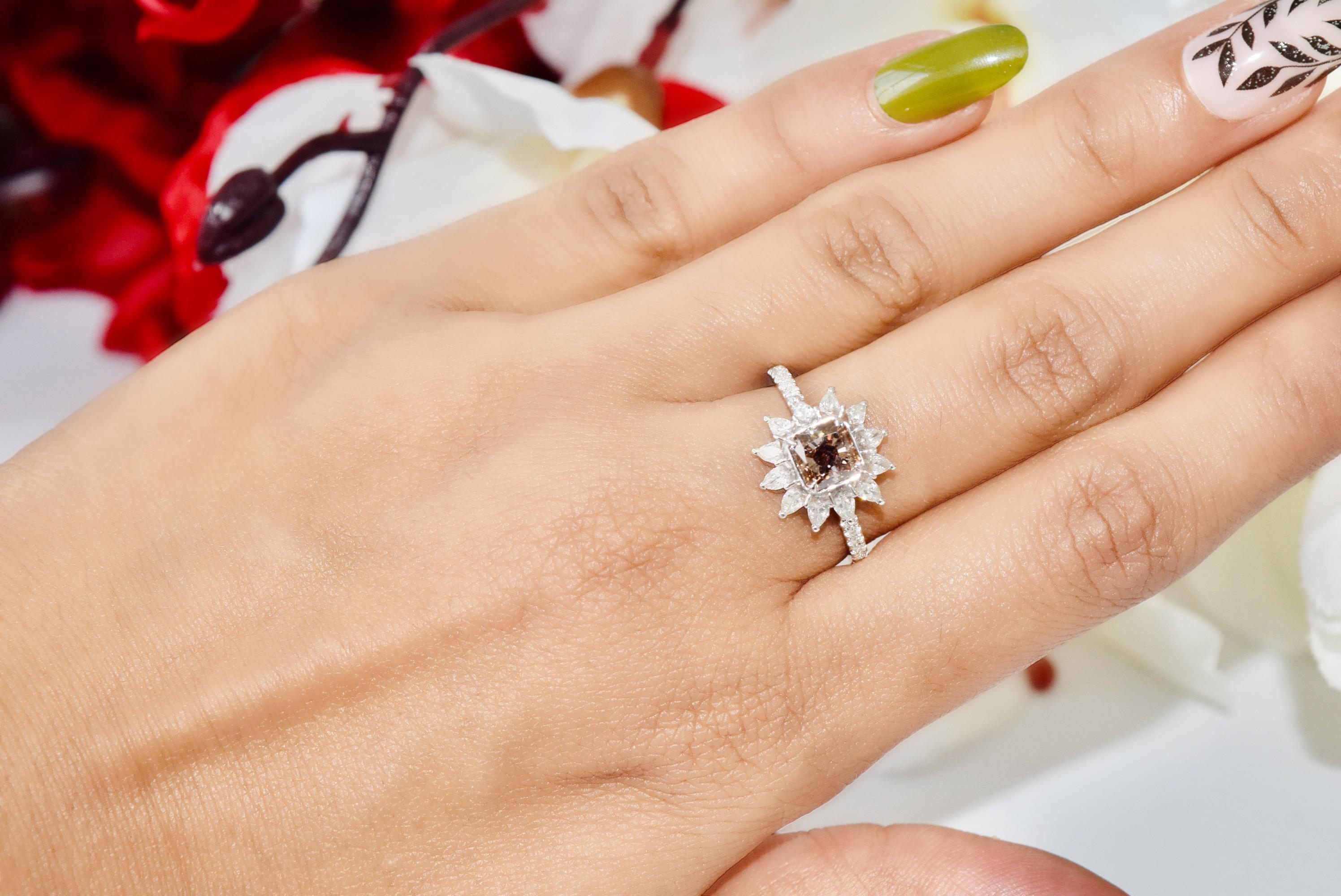 Taille radiant Bague rose fantaisie de 1,00 carat de pureté VS en vente