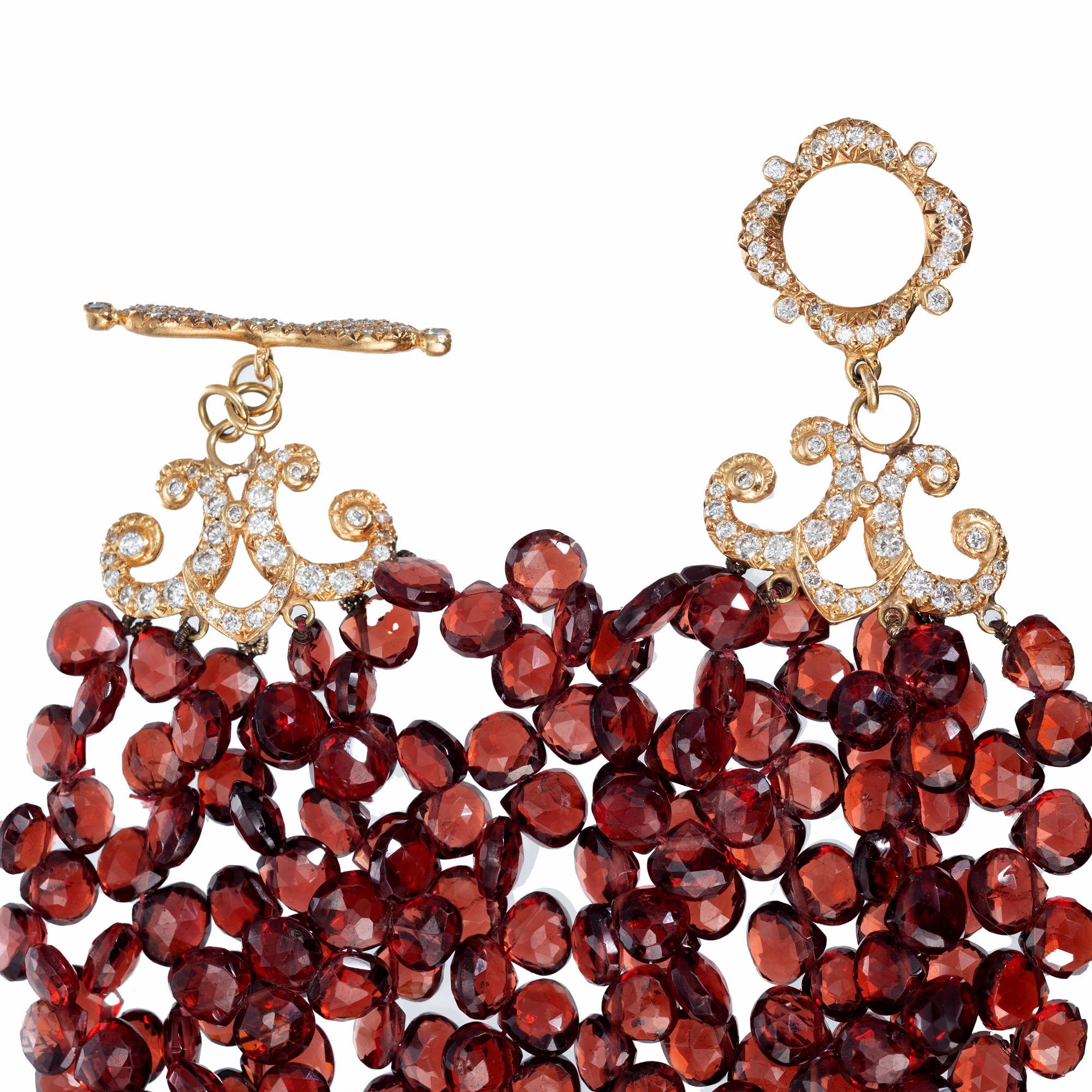 1,00 Karat Granat Perlen Diamant Gelbgold Mehrreihiges Armband (Rundschliff) im Angebot