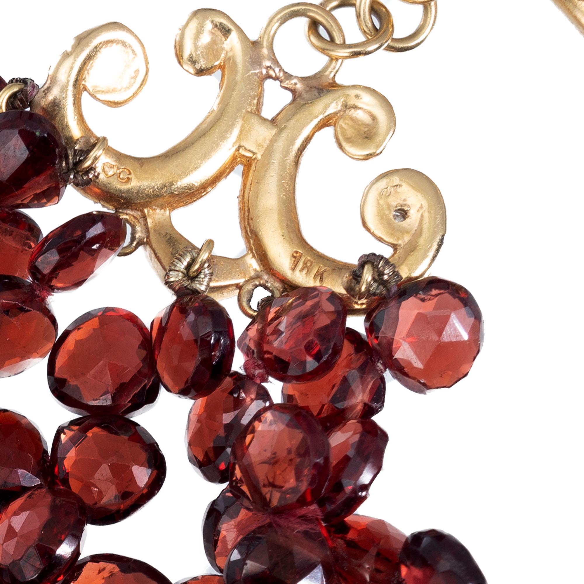 1.00 Carat Garnet Beads Diamond Yellow Gold Multi-Strand Bracelet Excellent état - En vente à Stamford, CT