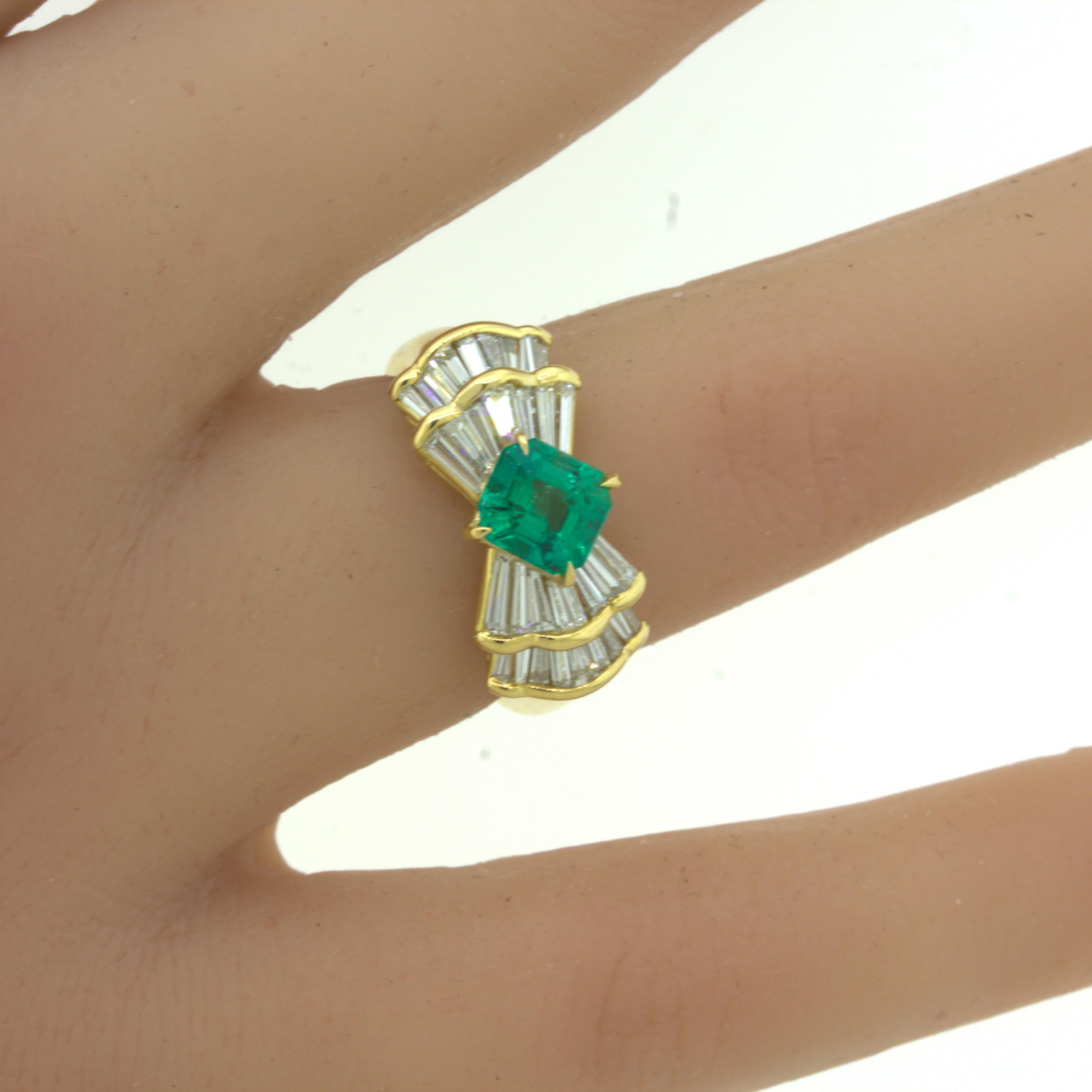 1.00 Carat Gem Emerald Diamond 18k Yellow Gold Ring For Sale 5