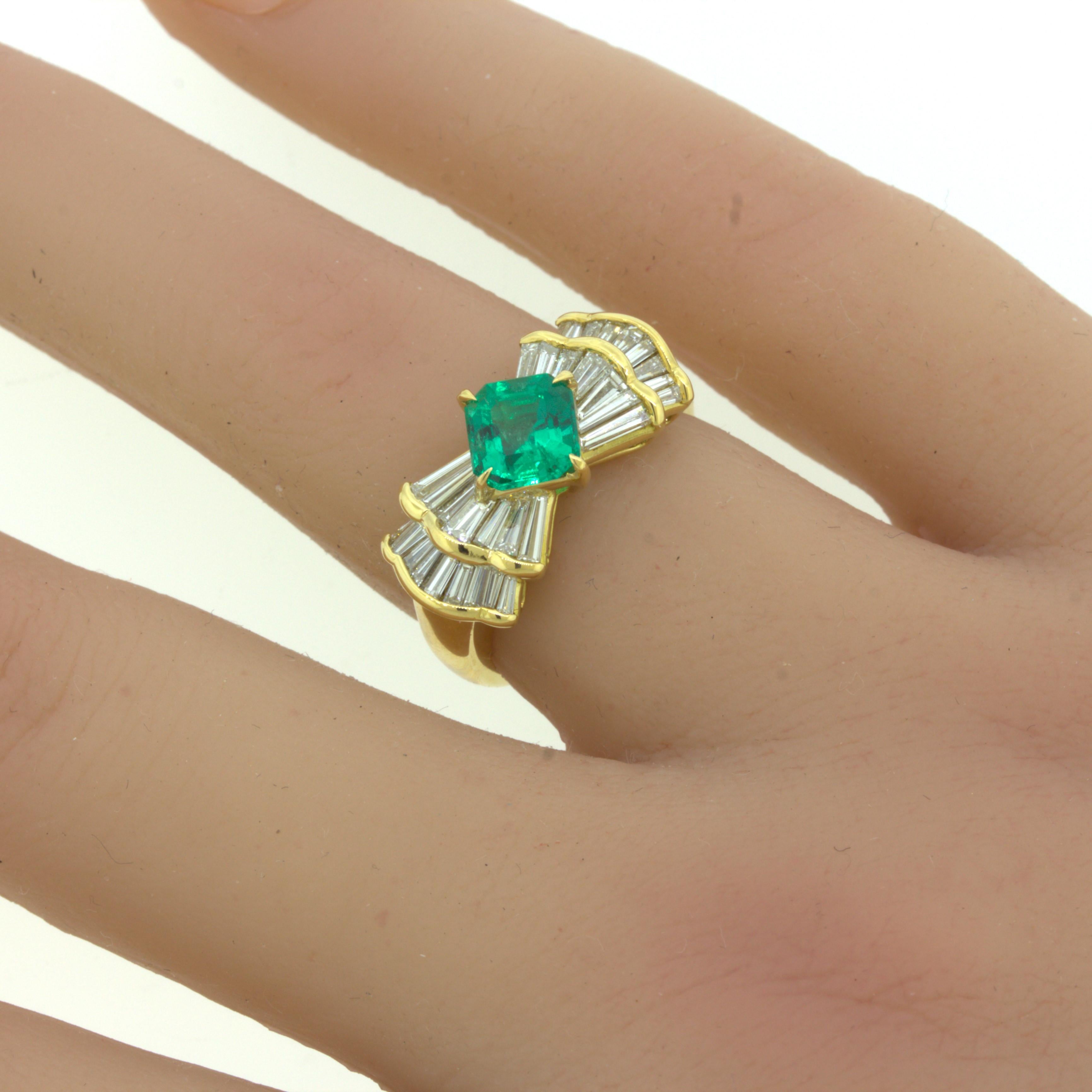 1.00 Carat Gem Emerald Diamond 18k Yellow Gold Ring For Sale 6
