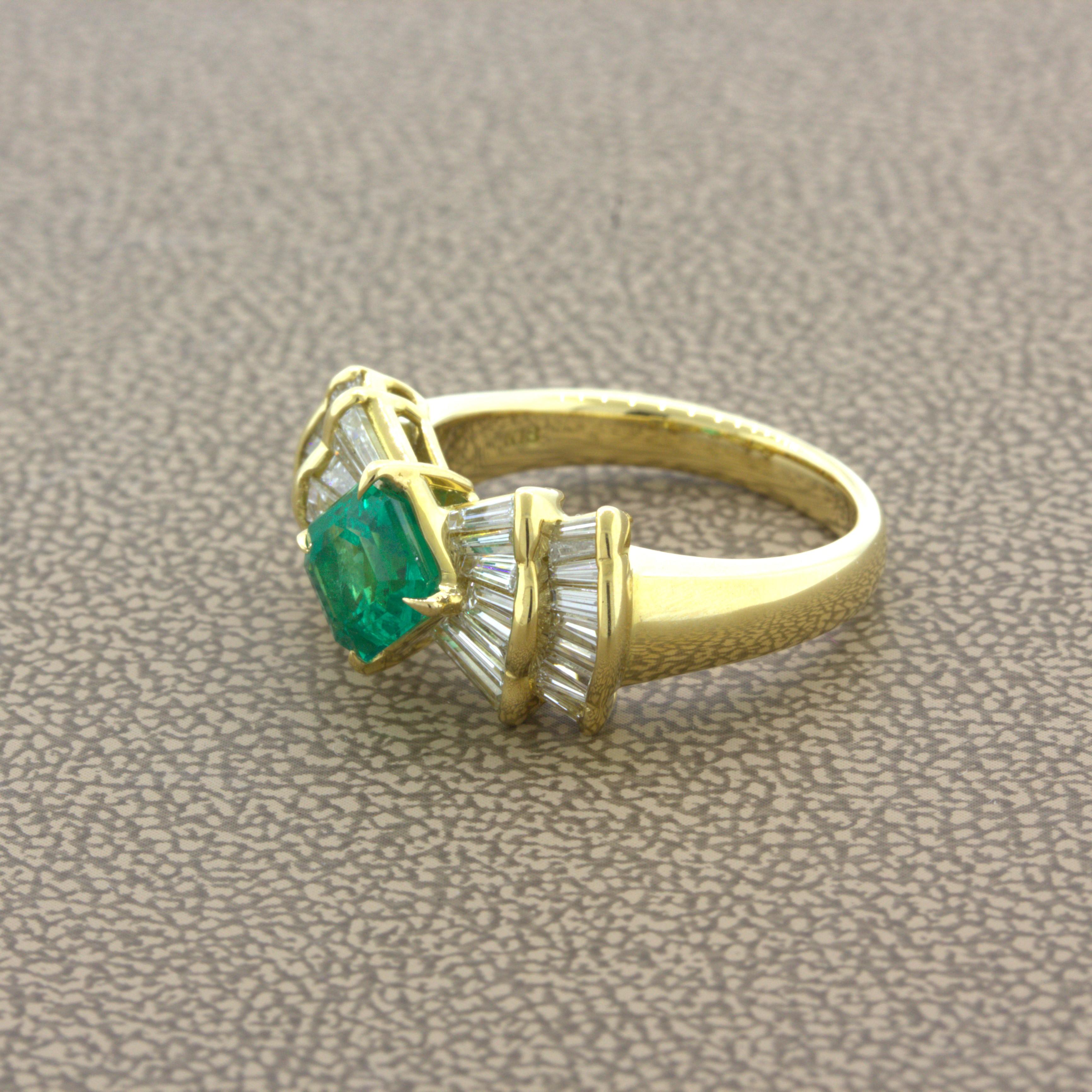 1,00 Karat Edelstein Smaragd-Diamant-Ring aus 18 Karat Gelbgold im Zustand „Neu“ im Angebot in Beverly Hills, CA