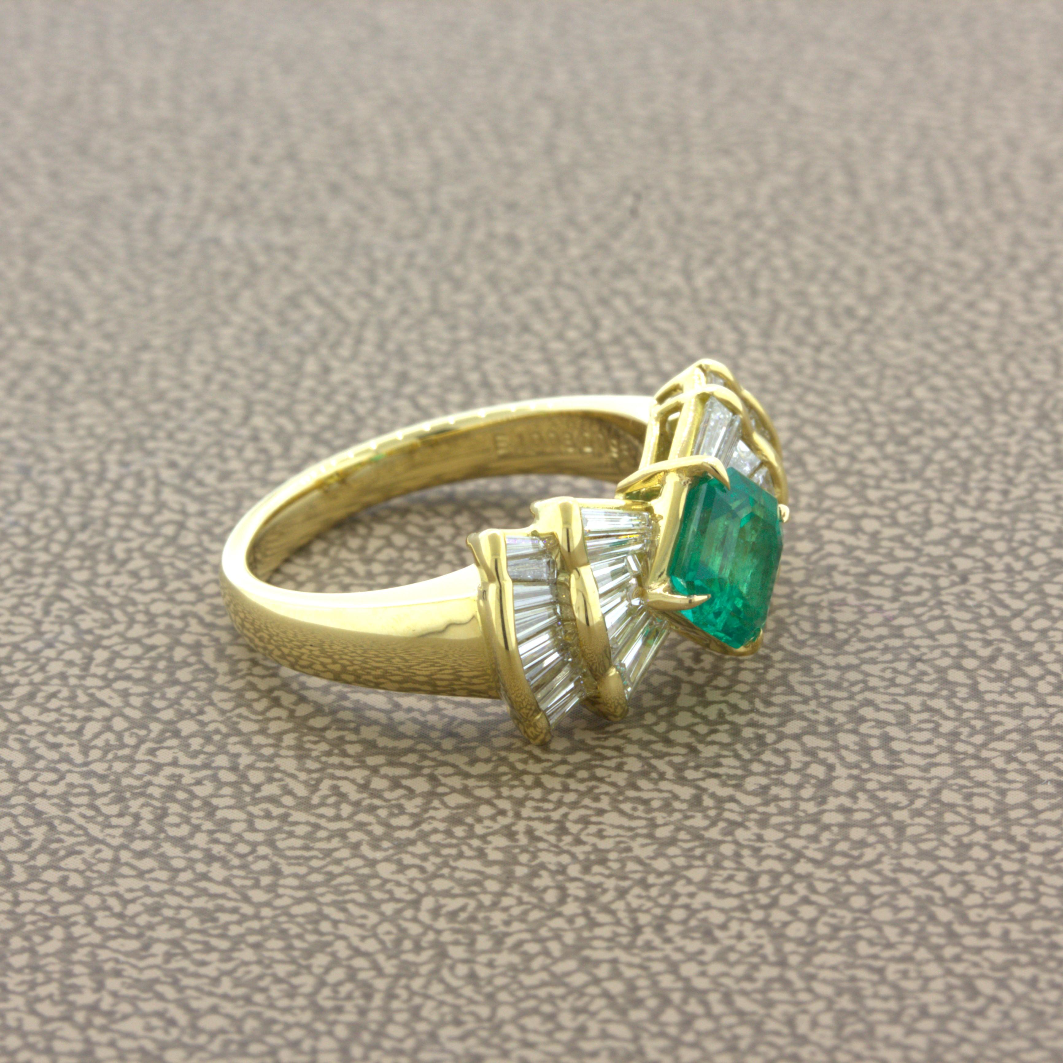 1,00 Karat Edelstein Smaragd-Diamant-Ring aus 18 Karat Gelbgold Damen im Angebot