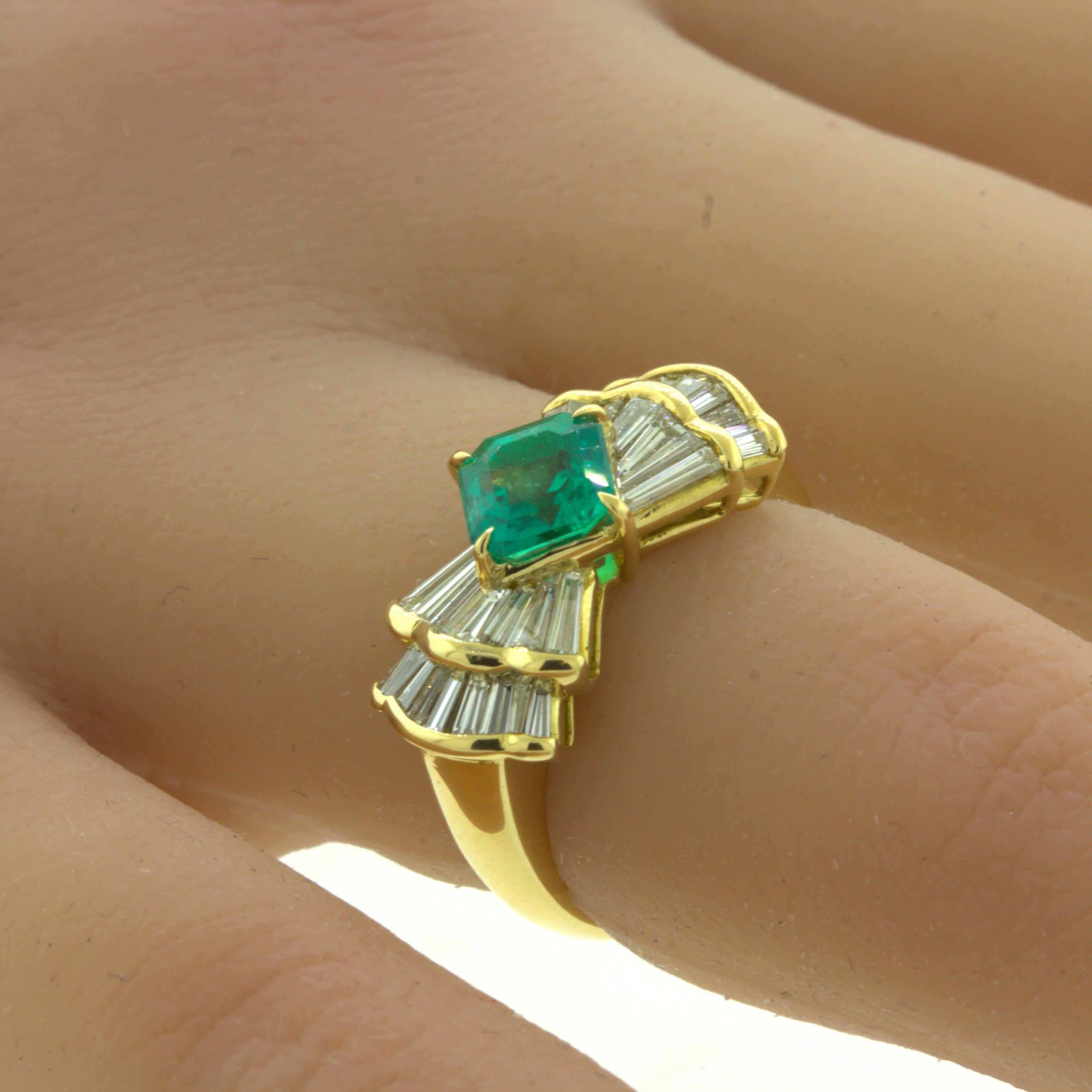 1.00 Carat Gem Emerald Diamond 18k Yellow Gold Ring For Sale 1