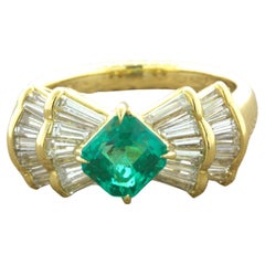 1.00 Carat Gem Emerald Diamond 18k Yellow Gold Ring