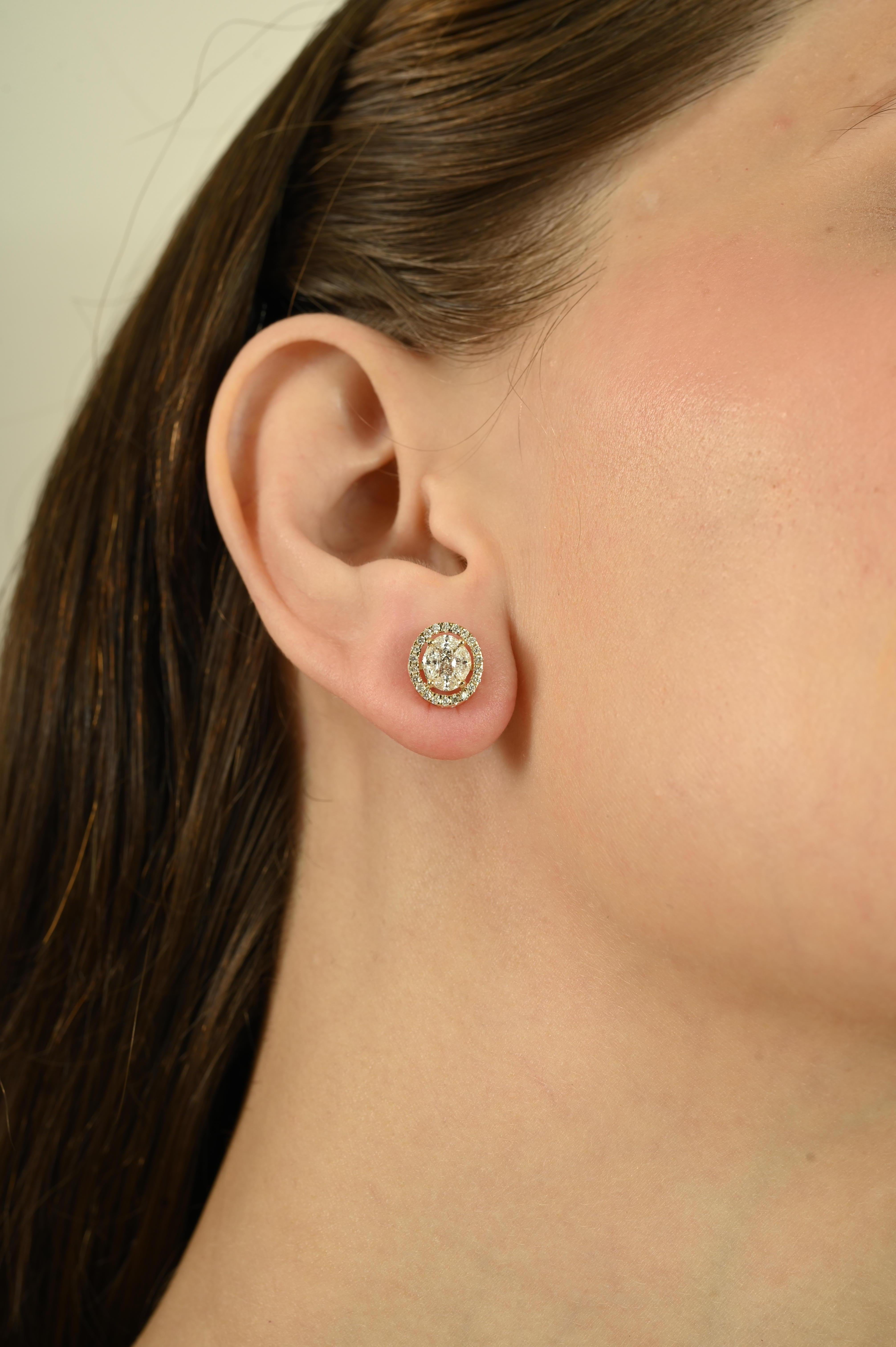 Taille mixte Boucles d'oreilles en or jaune 14 carats avec diamant véritable de 1,00 carat Bijoux fins en vente
