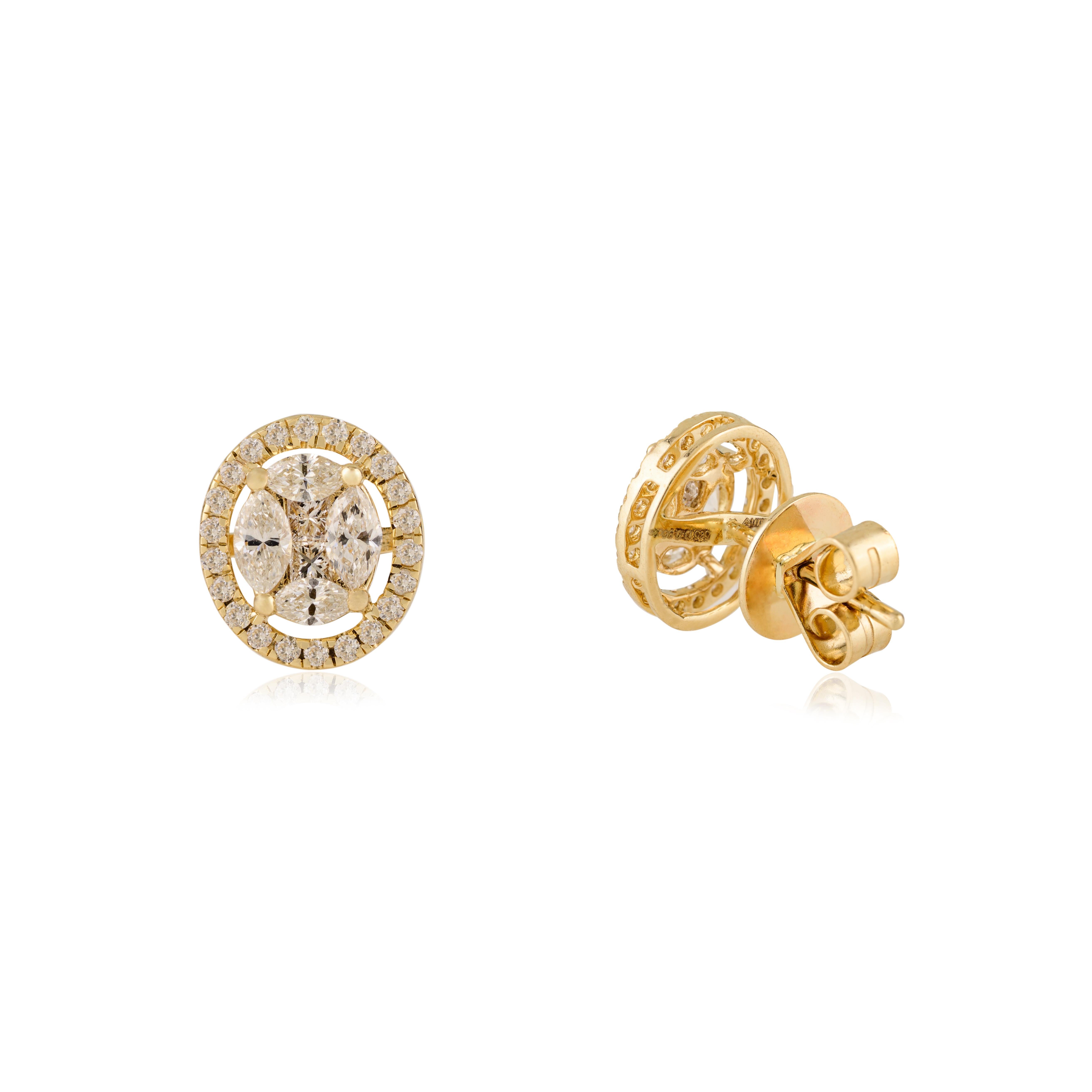 Boucles d'oreilles en or jaune 14 carats avec diamant véritable de 1,00 carat Bijoux fins Neuf - En vente à New York, NY