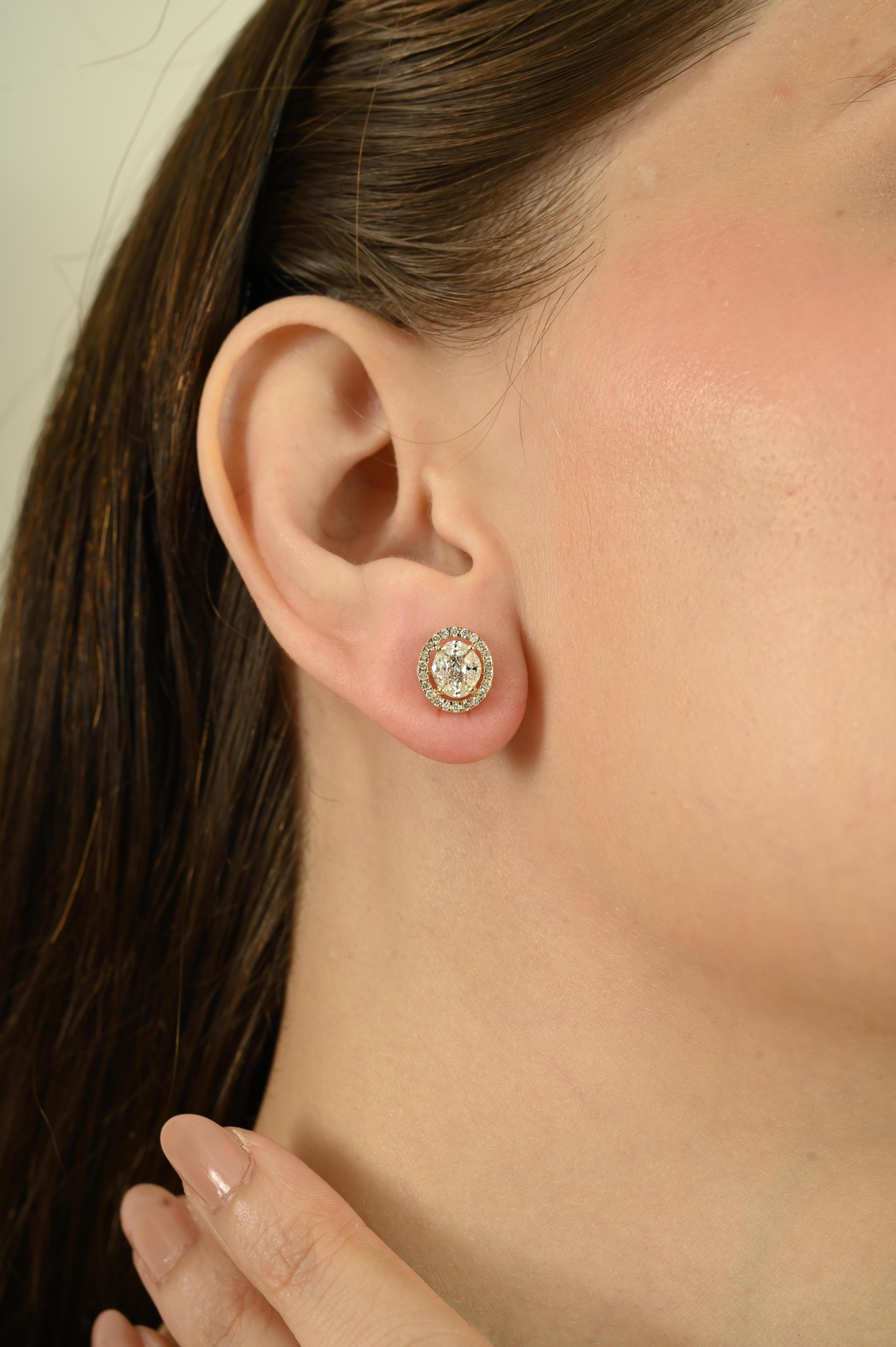 Boucles d'oreilles en or jaune 14 carats avec diamant véritable de 1,00 carat Bijoux fins Pour femmes en vente