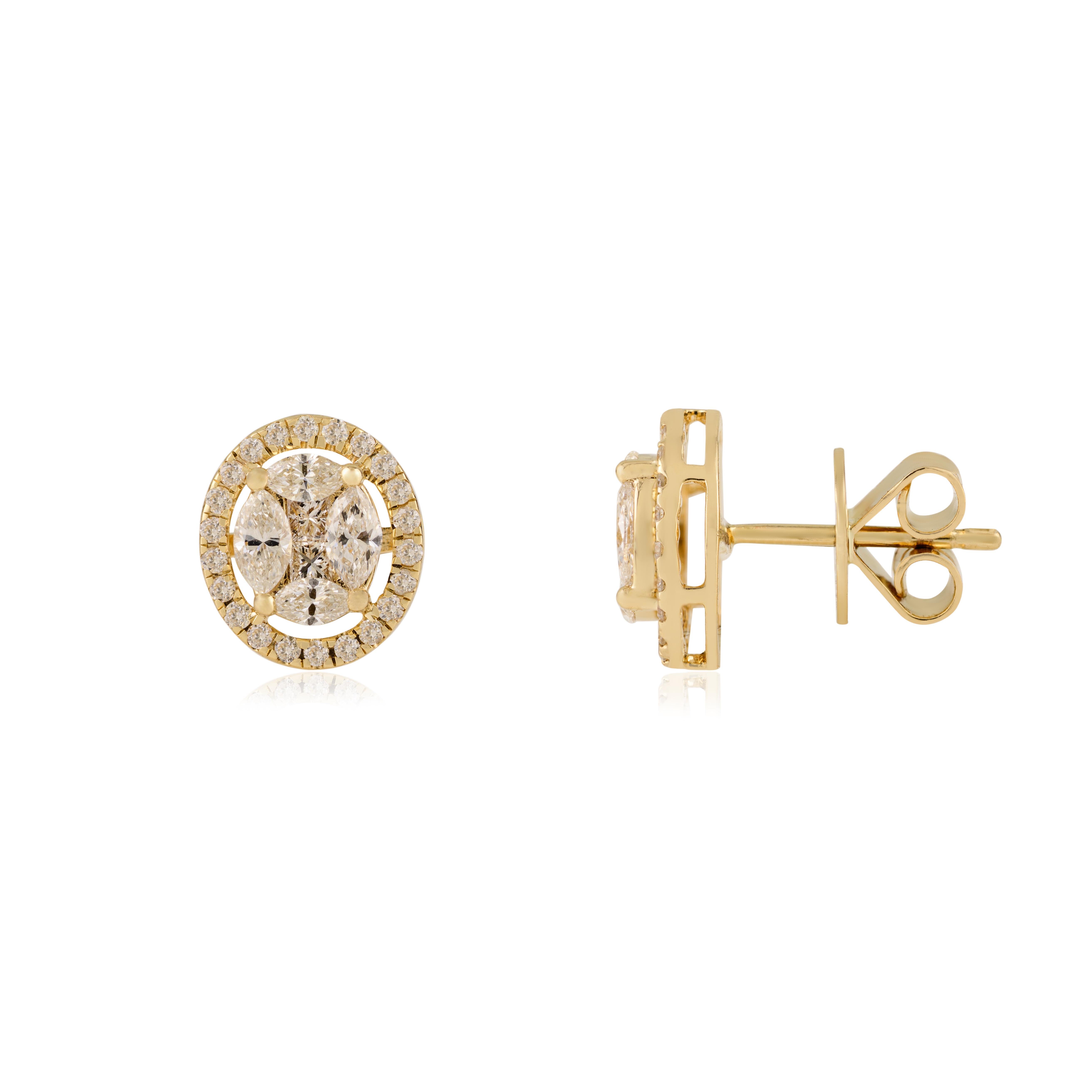 Boucles d'oreilles en or jaune 14 carats avec diamant véritable de 1,00 carat Bijoux fins en vente 1