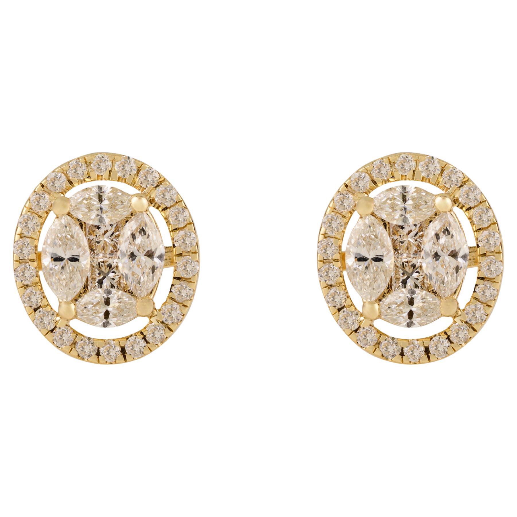 Boucles d'oreilles en or jaune 14 carats avec diamant véritable de 1,00 carat Bijoux fins en vente