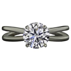Anillo de compromiso solitario con diamante redondo certificado GIA de 1,00 quilates y caña partida
