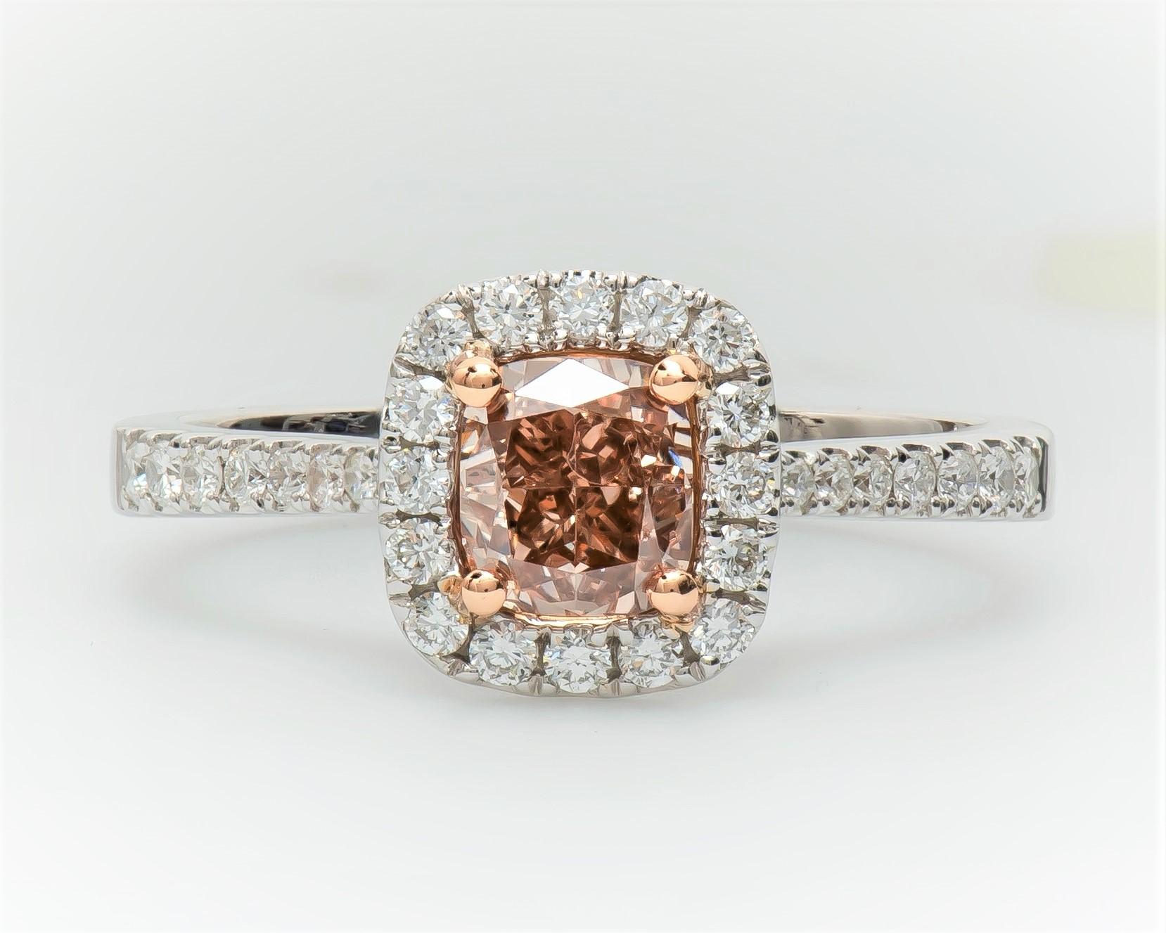 1.00 Carat 'GIA' SI1 Fancy Orange Brown Diamond Cathedral Engagement Ring In New Condition In Houston, TX