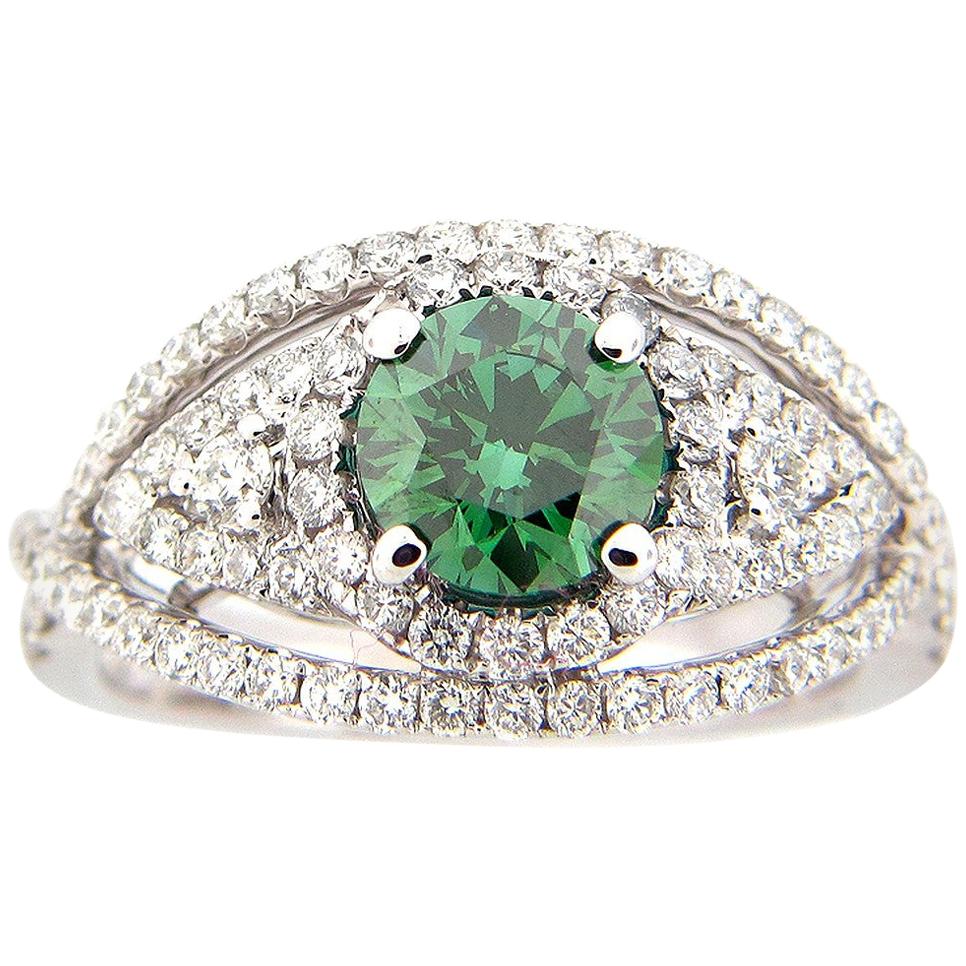 1.00 Carat Green and White Diamond Ring