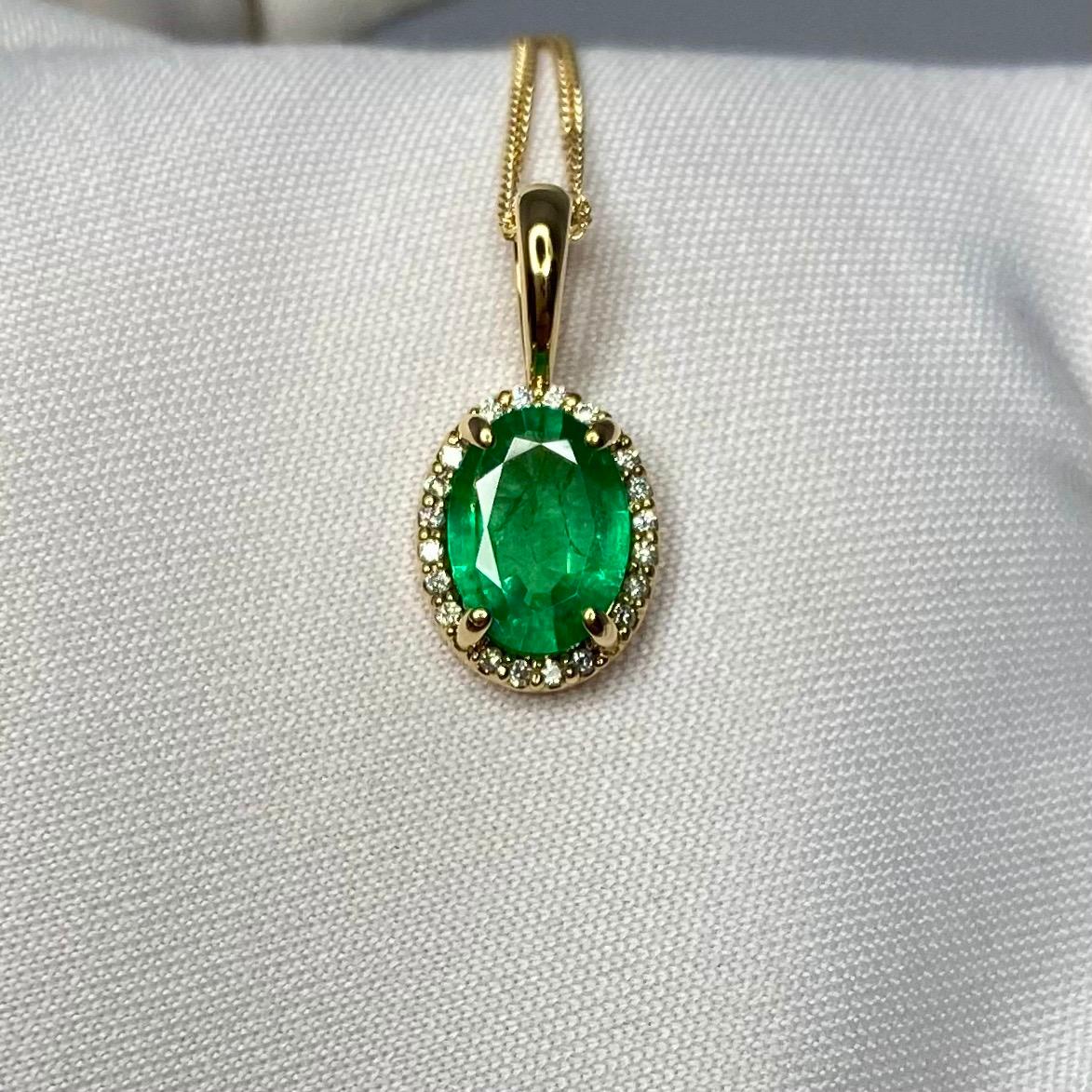 Women's or Men's 1.00 Carat Green Emerald & Diamond 18 Karat Gold Oval Cut Halo Pendant Necklace