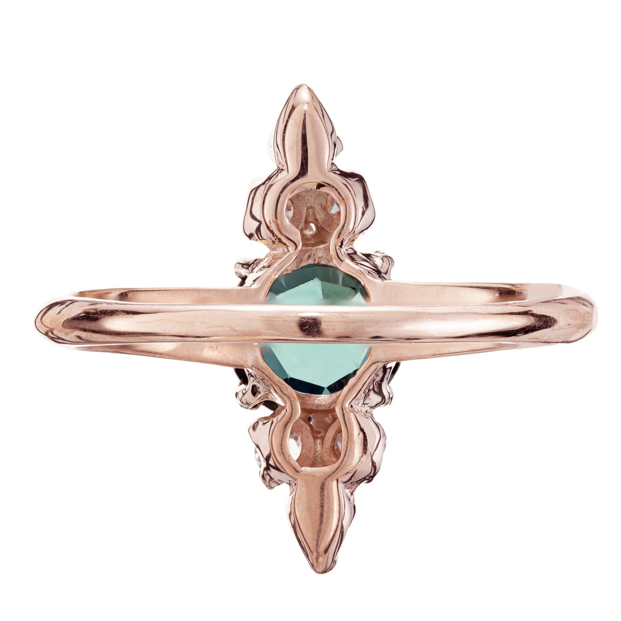 Round Cut 1.00 Carat Green Tourmaline Diamond Rose Gold Ring For Sale