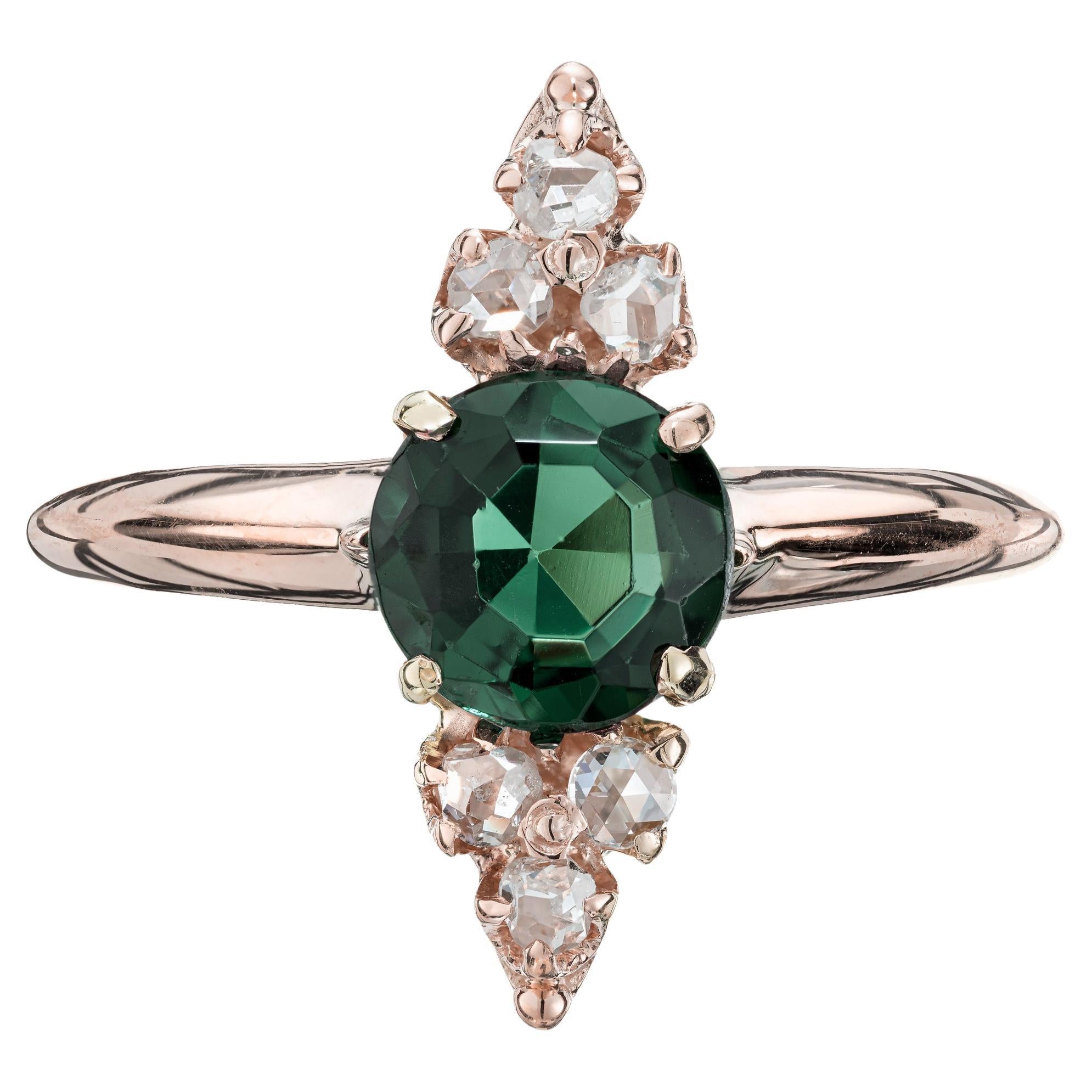 1.00 Carat Green Tourmaline Diamond Rose Gold Ring For Sale