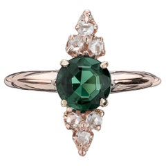 Antique 1.00 Carat Green Tourmaline Diamond Rose Gold Ring