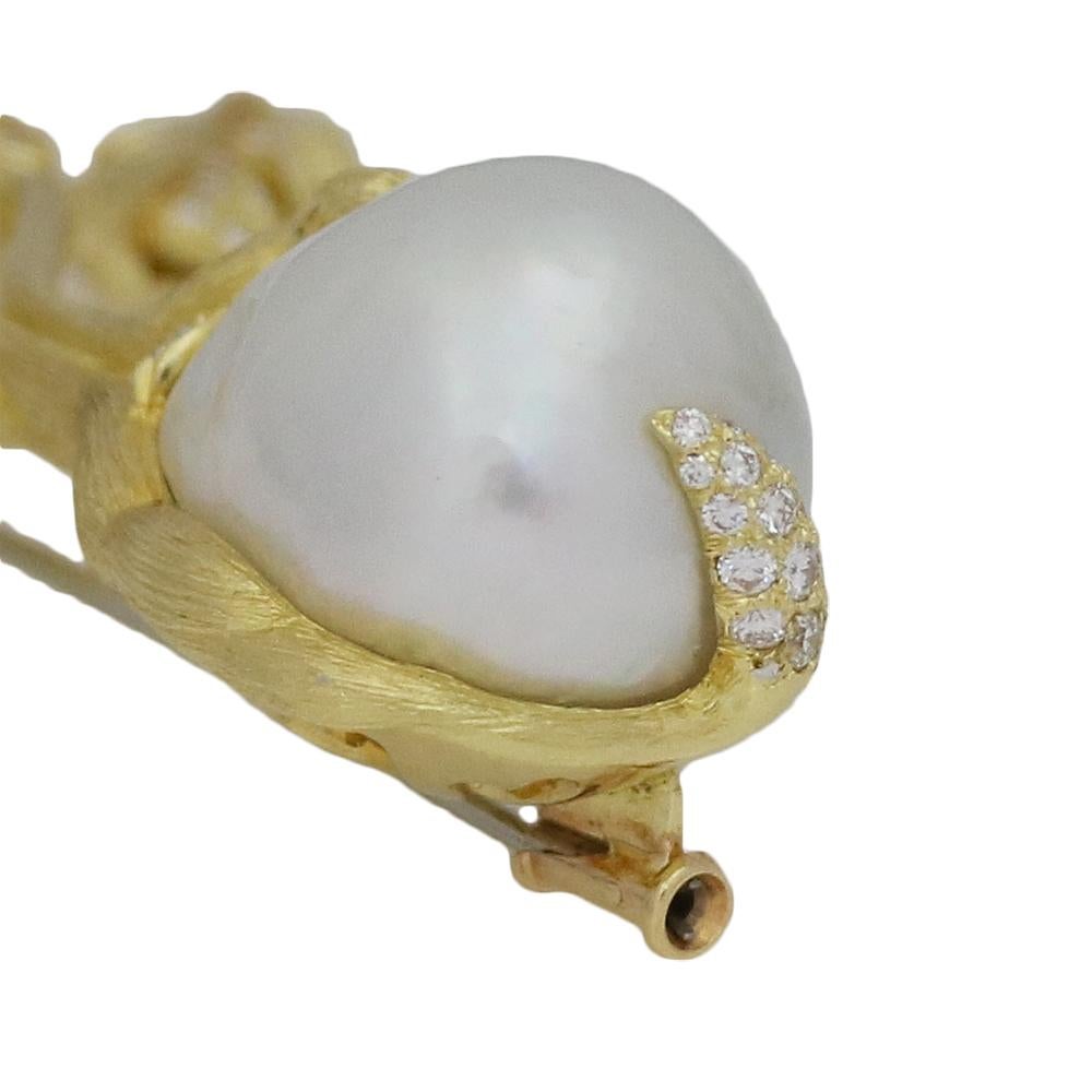 Women's or Men's 1.00 Carat Henry Dunay Yellow Gold Pearl and Diamond Pin For Sale