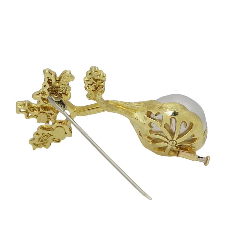 1.00 Carat Henry Dunay Yellow Gold Pearl and Diamond Pin For Sale 1