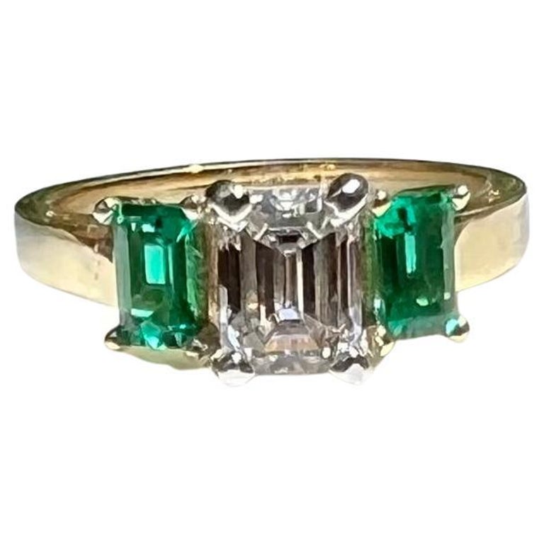 1.00 Carat Lab Grown Diamond and Natural Emerald Engagement Ring For