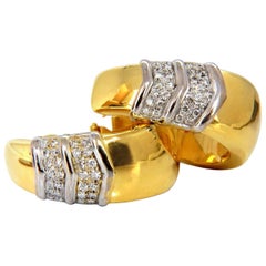 1.00 Carat Large Size Classic Diamond Semi Hoop Earrings 18 Karat*