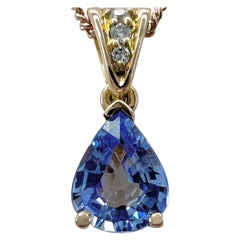 1.00 Carat Light Blue Ceylon Sapphire Diamond 18k Rose Gold Pear Cut Pendant