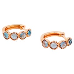 1.00 Carat London Blue Topaz Mini Hoop Earrings, Huggies in 14 Karat Rose Gold