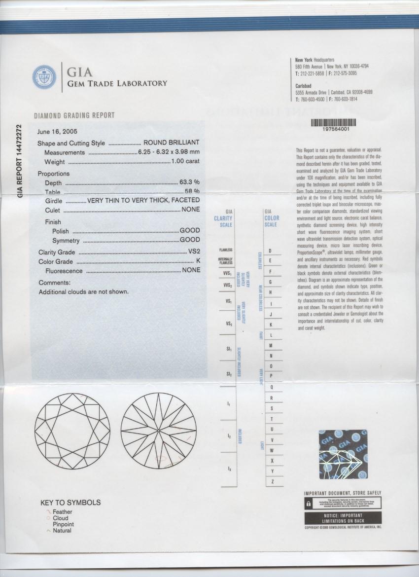 Diamant taille ronde brillant de 1,00 carat non serti K/VS2 certifié GIA Unisexe en vente