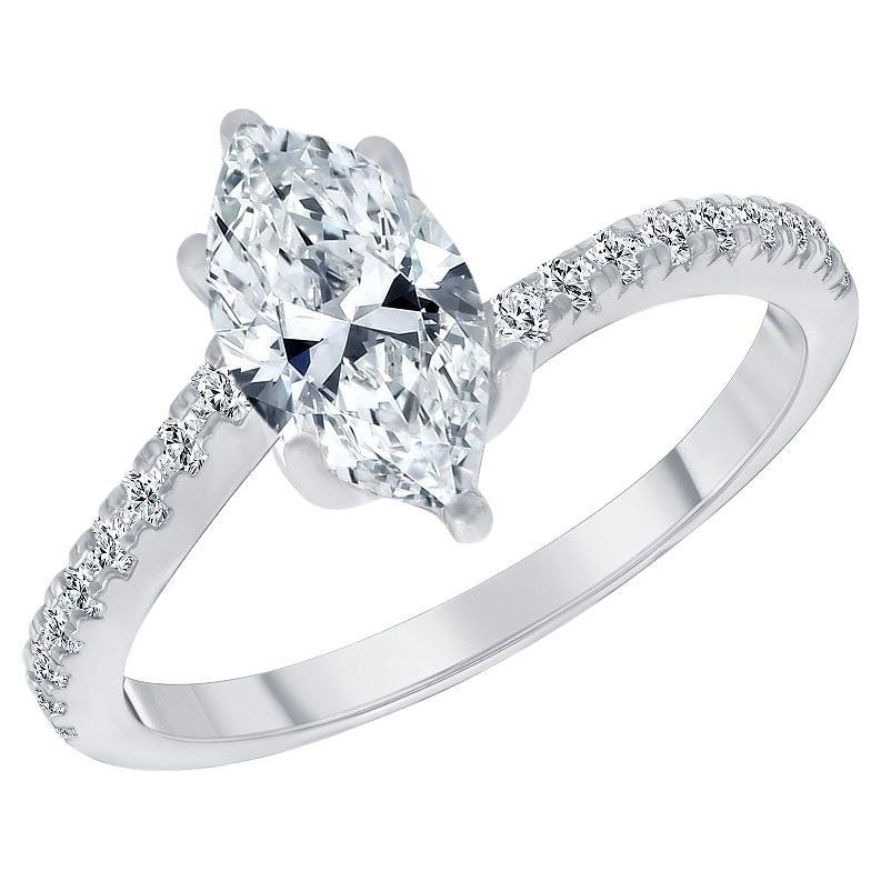 For Sale:  1.00 Carat Marquise Cut Diamond Engagement Ring, '0.75 Carat Center Diamond'