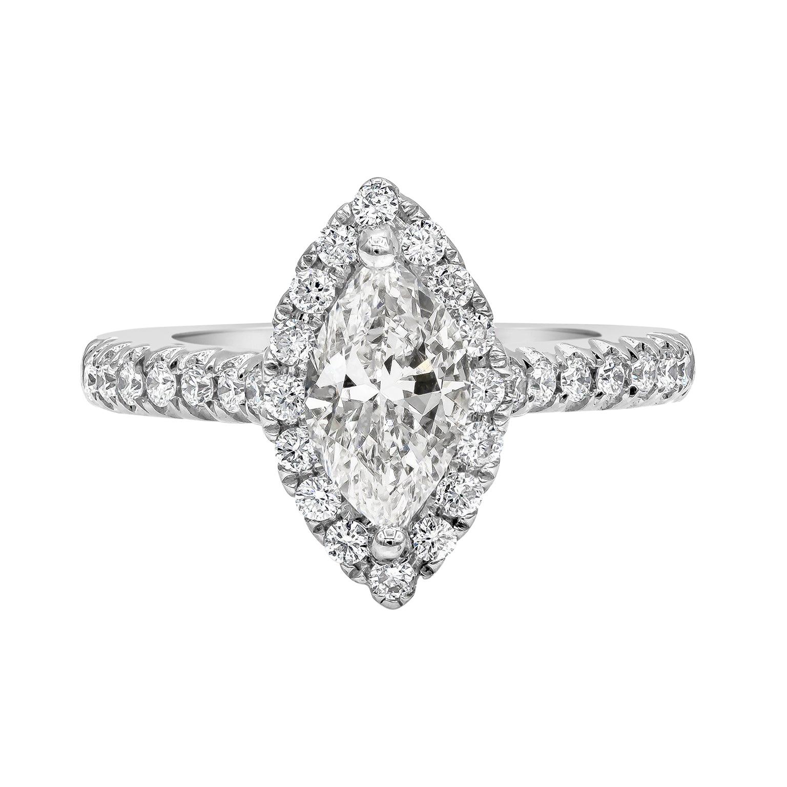 Roman Malakov 1.00 Carats Marquise Cut Diamond Halo Engagement Ring For Sale