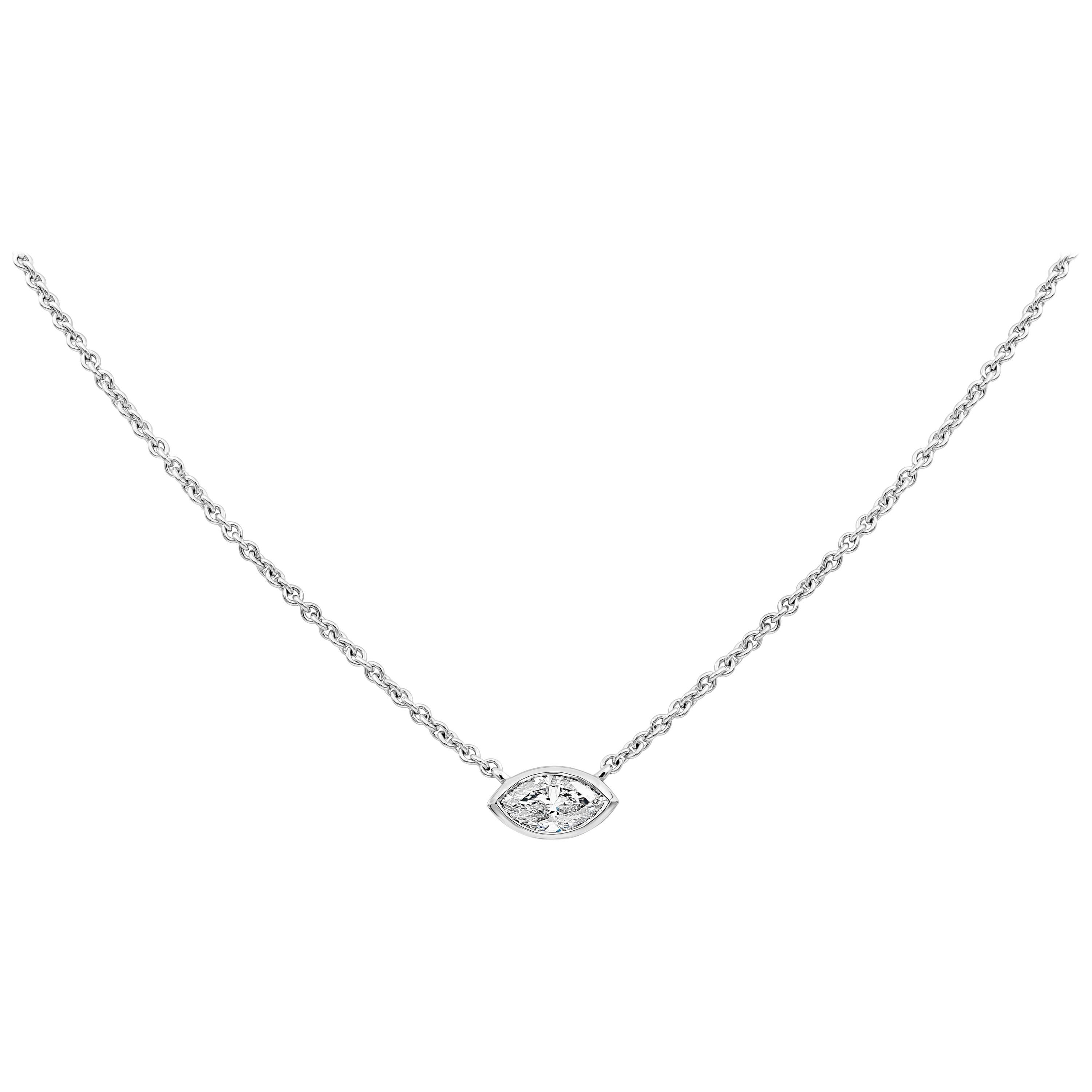 Roman Malakov 1.00 Carats Marquise Cut Diamond Solitaire Pendant Necklace