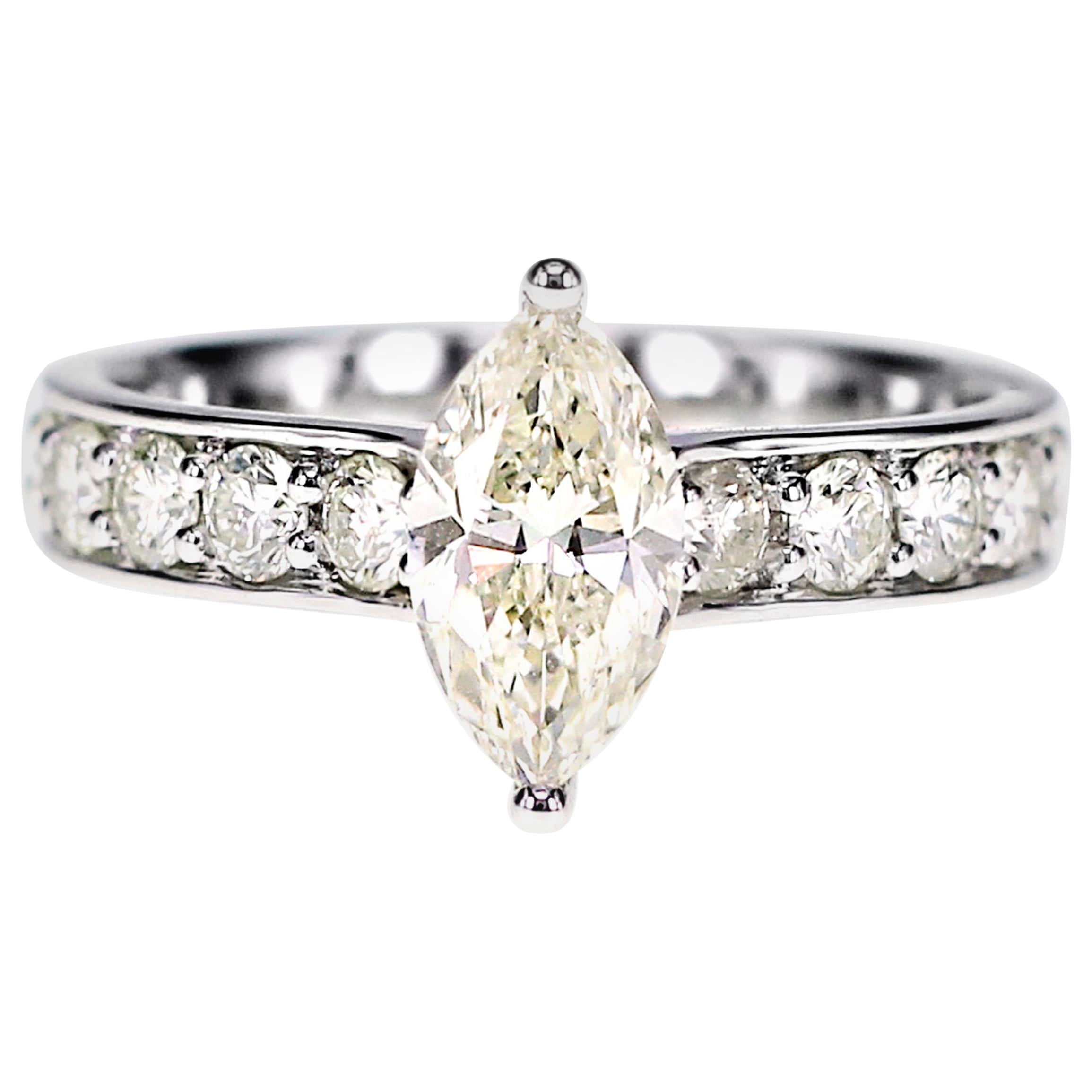 1.00 Carat Marquise Cut White Diamond Engagement Ring For Sale