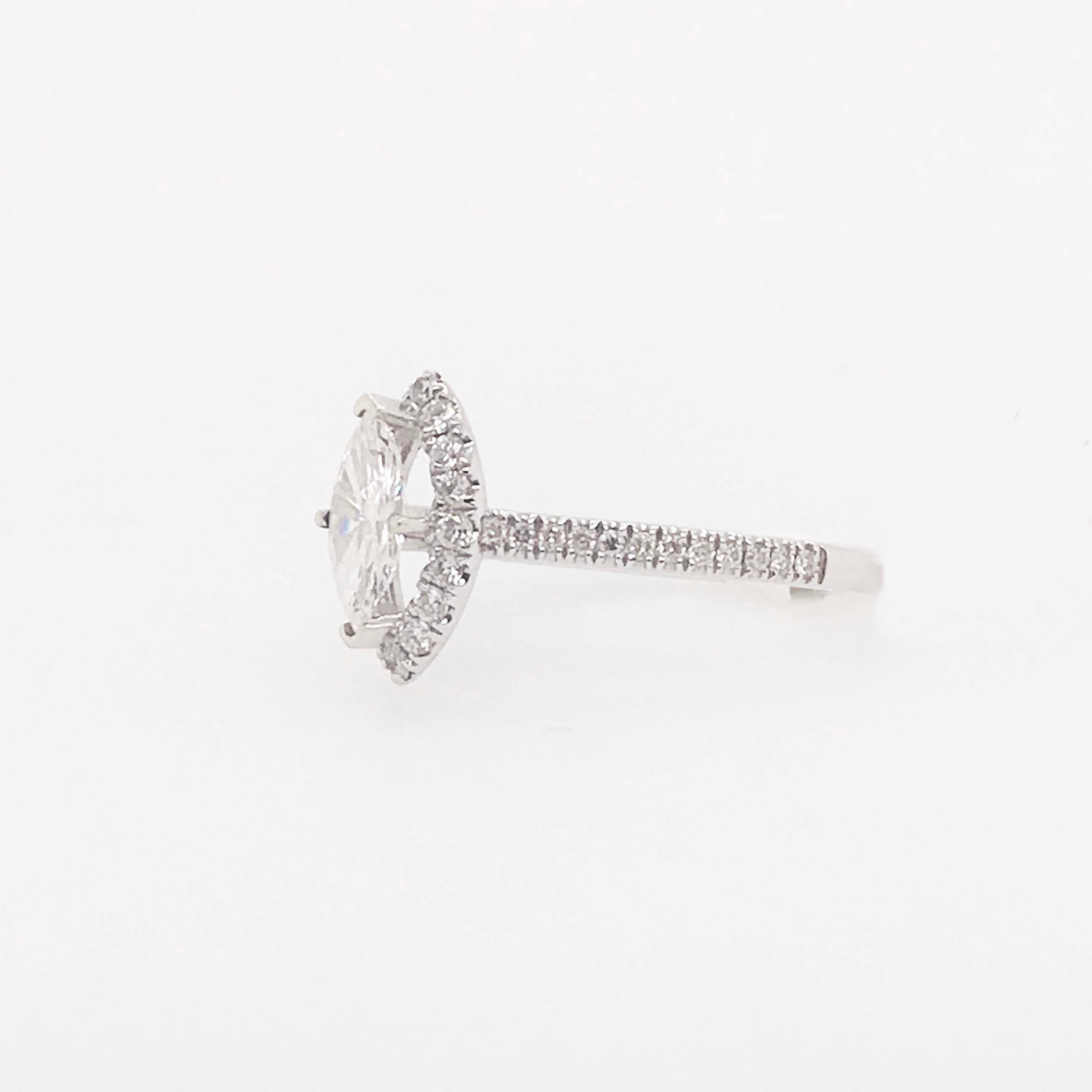 1,00 Karat Marquise-Diamant und Diamant-Halo-Verlobungsring mit Diamantband im Angebot 2