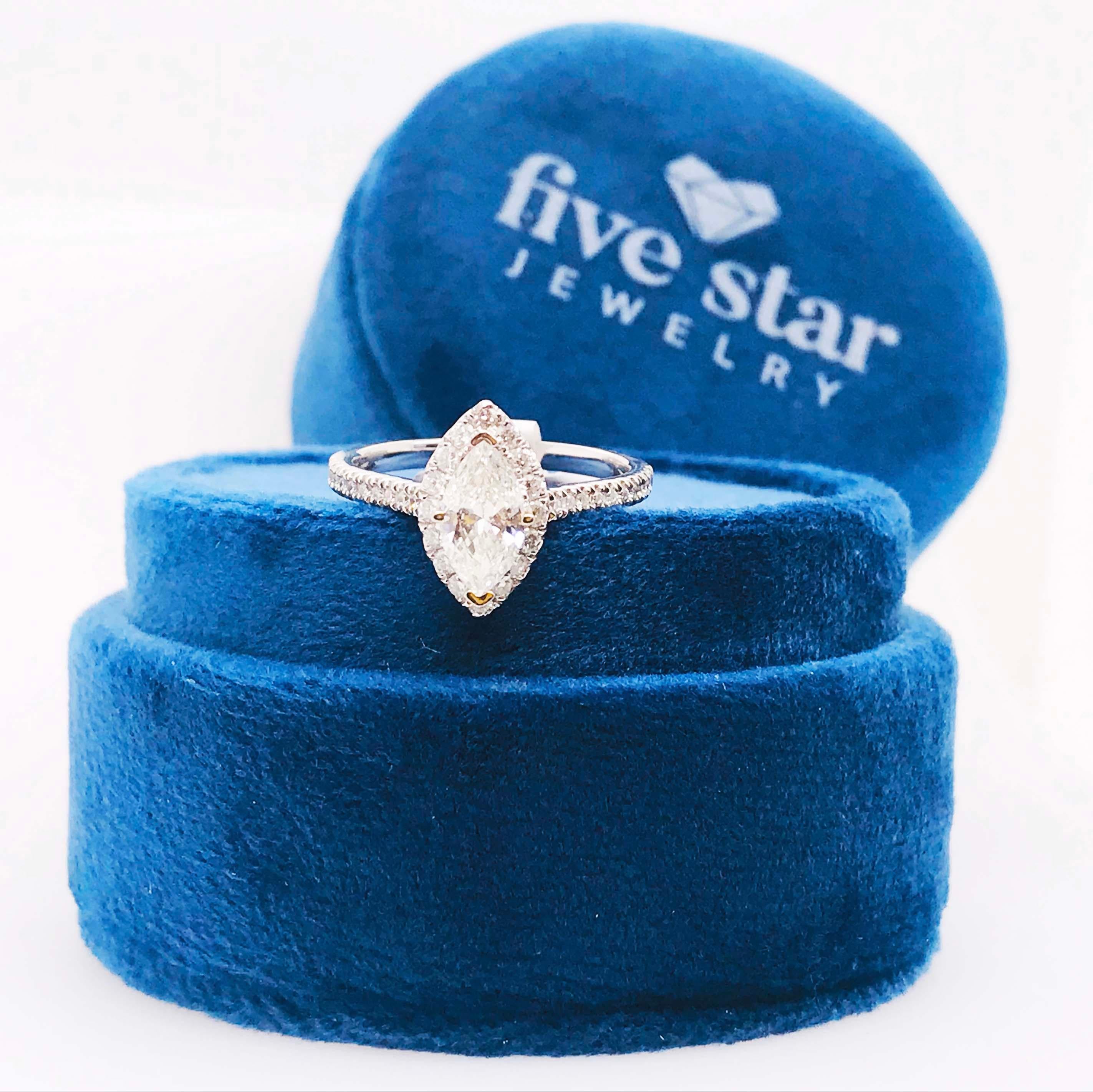 1,00 Karat Marquise-Diamant und Diamant-Halo-Verlobungsring mit Diamantband (Kunsthandwerker*in) im Angebot